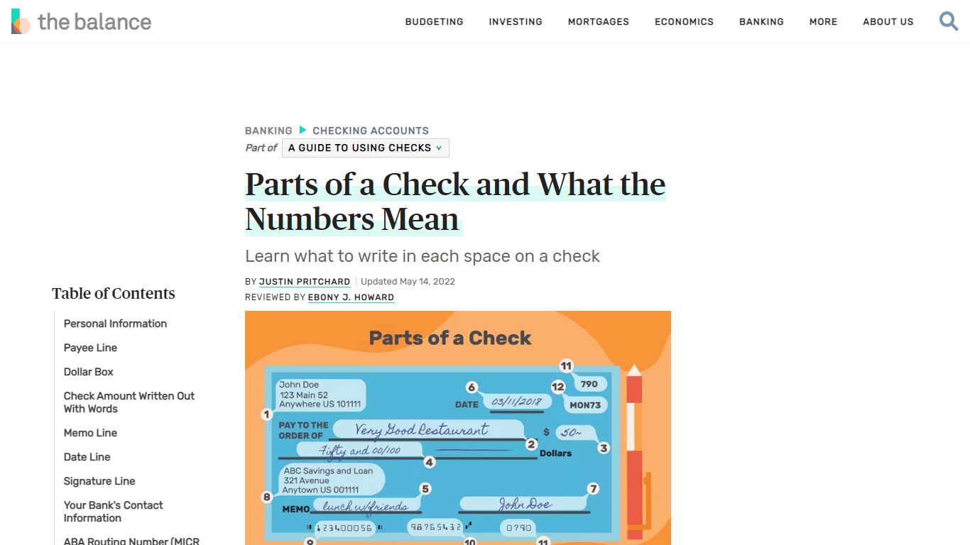 Parts of a Check and Where To Find Information - The Balance